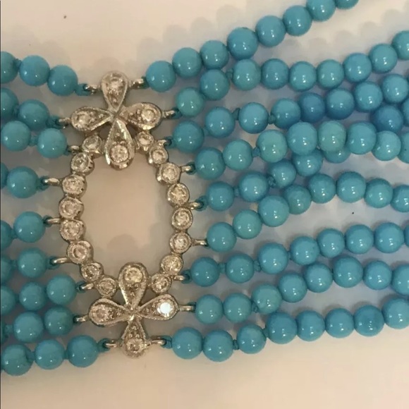 Rare Vintage Cathy Waterman Platinum Diamond Turquoise Bracelet - Picture 6 of 10